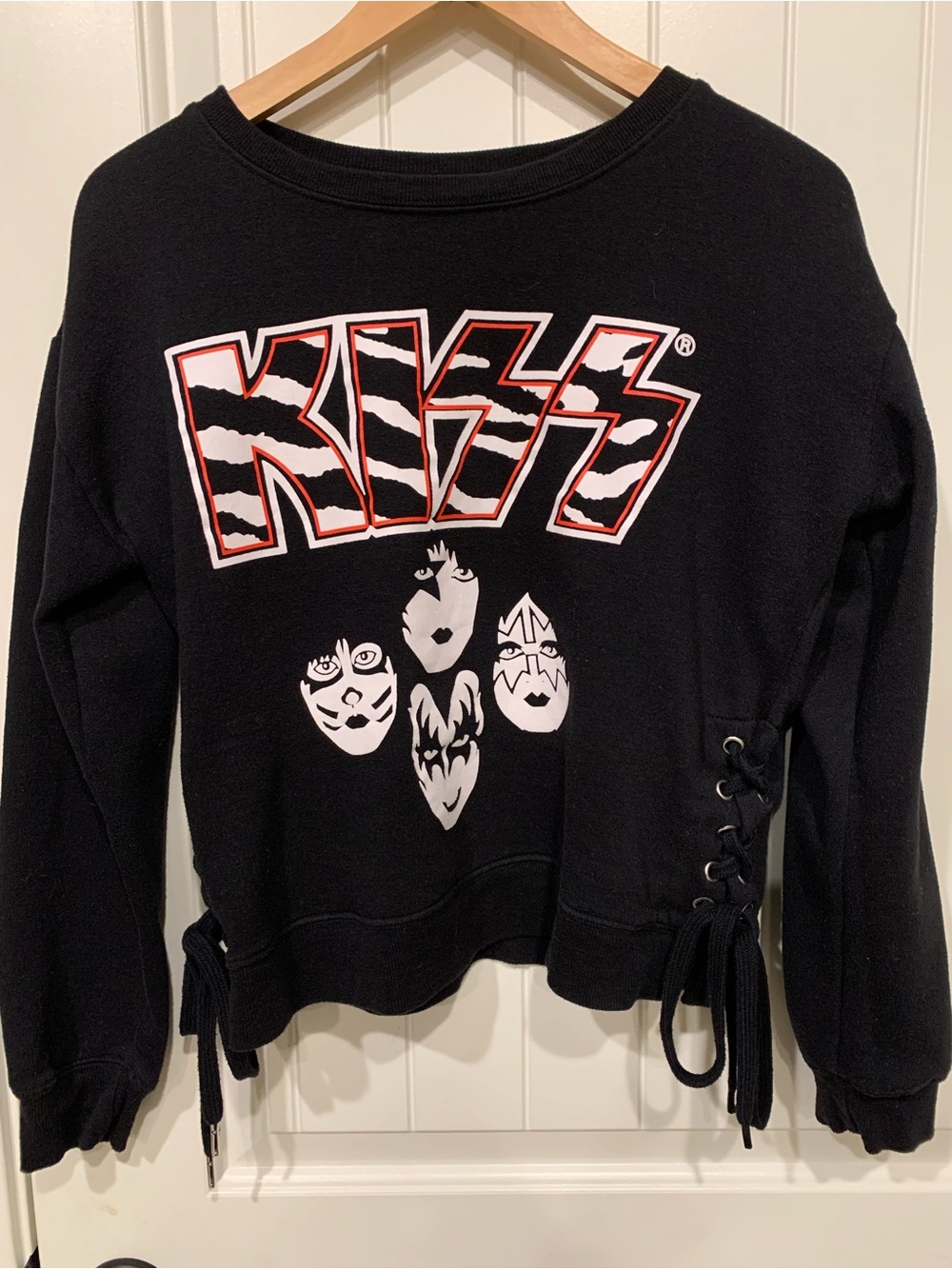 Kiss Black Crewneck Sweater with White & Red Logo